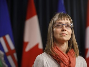 Alberta chief medical officer of health Dr. Deena Hinshaw updates media on the COVID-19 situation in Edmonton on Friday, March 20, 2020. Alberta is banning most visits to long-term care and group homes in order to limit the spread of COVID-19.THE CANADIAN PRESS/Jason Franson