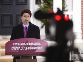 Prime Minister Justin Trudeau addresses Canadians on the COVID-19 pandemic from Rideau Cottage in Ottawa on Wednesday, April 8, 2020.