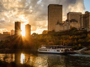 The Edmonton Queen riverboat is seen leaving its dock for a sunset cruise in a file photo from Sept. 9, 2014.