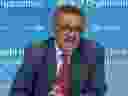 WHO Chief Tedros Adhanom Ghebreyesus attends a virtual news briefing on COVID-19 from the WHO headquarters in Geneva on April 6, 2020.