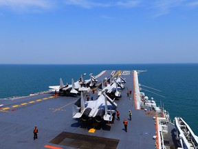 The Liaoning, China's sole operational aircraft carrier, during a combat drill in the East China Sea in April 2018.