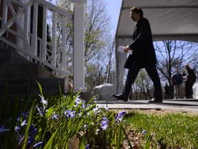 Prime Minister Justin Trudeau leaves after delivering an address to Canadians from Rideau Cottage during the COVID-19 pandemic in Ottawa on Tuesday, May 5, 2020.