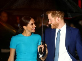 Britain's Prince Harry and his wife Meghan, Duchess of Sussex, arrive at the Endeavour Fund Awards in London, Britain March 5, 2020.