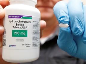 The drug hydroxychloroquine, pushed by U.S. President Donald Trump and others in recent months as a possible treatment to people infected with the coronavirus disease (COVID-19), is displayed by a pharmacist in Provo, Utah.