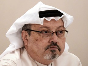 In this file photo taken on December 15, 2014, Saudi journalist Jamal Khashoggi attended a press conference in the Bahraini capital Manama.