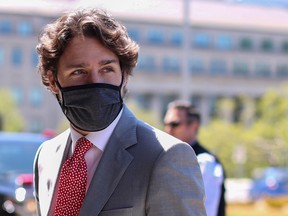 Canadian Prime Minister Justin Trudeau arrives on Parliament Hill to attend a sitting of the Special Committee on the COVID-19 Pandemic.