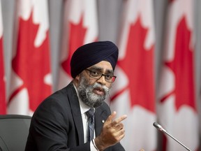 Minister of National Defence Harjit Sajjan speaks during a news conference Thursday May 7, 2020 in Ottawa.