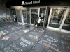 Messages of thanks are written on the sidewalk outside Mount Sinai Hospital in Manhattan during the COVID-19 outbreak.