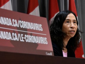 Chief Public Health Officer of Canada Dr. Theresa Tam speaks at a press conference on the government's response to the COVID-19 pandemic on Parliament Hill in Ottawa, on April 11.