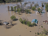 Aerial view of the Tittabawassee River after it breached a nearby dam on May 20, 2020 in Sanford, Michigan.