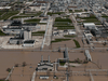 The Dow facility stands surrounded by flooding from the Tittabawassee River in this aerial photographer taken after dams failed in Midland, Michigan, on May 20, 2020.