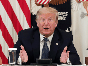 U.S. President Donald Trump speaks during a meeting with his cabinet in the East Room of the White House on May 19, 2020.
