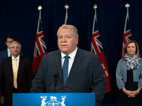 Ontario Premier Doug Ford speaks during his daily COVID-19 updates at Queen's Park in Toronto on May 14, 2020.