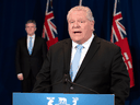 Ontario Premier Doug Ford takes questions during the daily briefing at Queen's Park in Toronto on May 11, 2020.