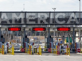 The United States border crossing is seen Wednesday, March 18, 2020 in Lacolle, Quebec. A prominent cross-border lobby group wants Canada and the United States to join forces for an integrated North American approach to the new post-pandemic global economy.