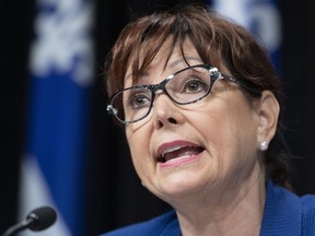 Quebec's ombudsman Marie Rinfret speaks during a news conference on Thursday, June 13, 2019 at the legislature in Quebec City.