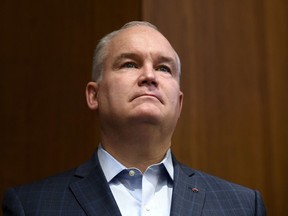 Conservative MP Erin O'Toole listens during the Conservative caucus retreat on Parliament Hill in Ottawa, on Friday, Jan. 24, 2020.