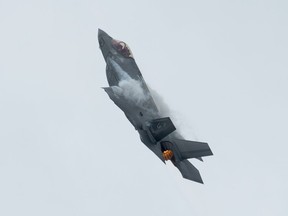 An F-35A Lightning II fighter jet practises for an air show appearance in Ottawa, Sept. 6, 2019.