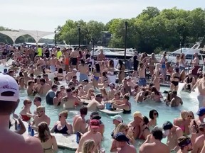 Revelers celebrate Memorial Day weekend at Osage Beach of the Lake of the Ozarks, Missouri, U.S., May 23, 2020.