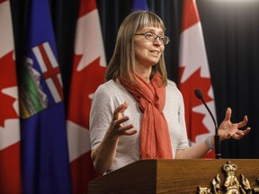 Alberta chief medical officer of health Dr. Deena Hinshaw updates media on the COVID-19 situation in Edmonton on March 20, 2020. Alberta is launching a voluntary mobile app to expand contact tracing for COVID-19 to help reduce the spread of the novel coronavirus. It's believed to be the first of its kind in North America and is based on similar apps in Singapore, South Korea and Australia. "You only need to download the app and provide your mobile phone number to register," Dr. Deena Hinshaw, Alberta's chief medical officer of health, told reporters Friday.