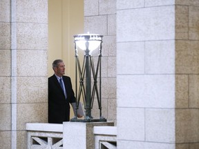 Manitoba premier Brian Pallister makes his way to question period at the Manitoba Legislature in Winnipeg, Wednesday, May 13, 2020. When Manitoba seniors receive a special $200 cheque from the provincial government later this month, they'll also receive a letter from Premier Brian Pallister.