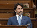 Prime Minister Justin Trudeau attends a Special Committee on the COVID-19 pandemic in the House of Commons on May 13, 2020.