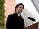 Prime Minister Justin Trudeau holds a news conference on COVID-19 from his residence at Rideau Cottage in Ottawa.