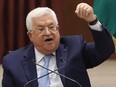 Palestinian President Mahmoud Abbas speaks during the Palestinian leadership meeting at his headquarters in the West Bank city of Ramallah, on May 19, 2020.