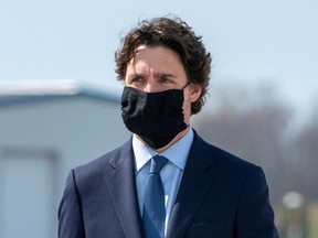 Canada's Prime Minister Justin Trudeau wears a protective face mask at Canadian Forces Base in Trenton, Ontario, Canada May 6, 2020.