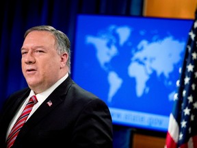 U.S. Secretary of State Mike Pompeo speaks at a news conference at the State Department, in Washington, U.S., April 29, 2020.