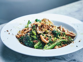 Purple sprouting broccoli with spelt orecchiette