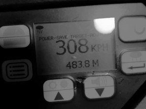 A 19-year-old driver has been charged with dangerous driving after he was clocked going at 308 km/hr on the Queen Elizabeth Way on Saturday night.