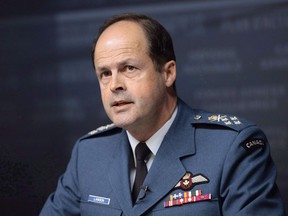 General Tom Lawson, Chief of the Defence Staff, speaks at a news conference in Ottawa on April 30, 2015. While military investigators search for answers into Sunday's deadly Snowbird crash, one former chief of defence staff says the aerobatic team's 57-year-old Tutor jets is a "fantastic" aircraft.