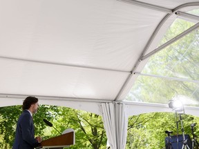 Prime Minister Justin Trudeau holds his daily briefing from Rideau Cottage amid the COVID-19 pandemic in Ottawa on Tuesday, May 26, 2020.