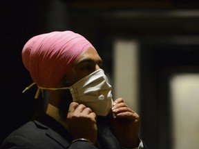 NDP leader Jagmeet Singh arrives to hold a press conference on Parliament Hill amid the COVID-19 pandemic in Ottawa on Monday May 25, 2020.