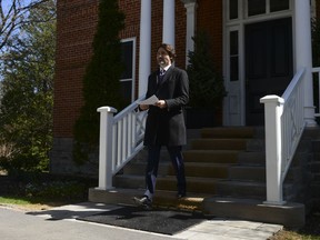 Prime Minister Justin Trudeau arrives to deliver an address to Canadians from Rideau Cottage during the COVID-19 pandemic in Ottawa on Tuesday, May 5, 2020.