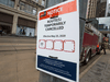A cancelled route sign for Calgary Transit in the city’s downtown.