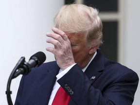 U.S. President Donald Trump gestures during a protecting seniors with diabetes event in the Rose Garden of the White House in Washington, D.C., U.S., on Tuesday, May 26, 2020.