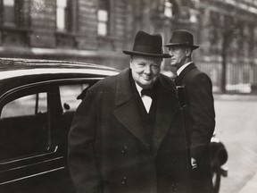 Winston Churchill is photographed on his way to the House of Commons in February 1943. He delivered the speech reprinted below in the House of Commons on May 8, 1945 — Victory in Europe (VE) Day.