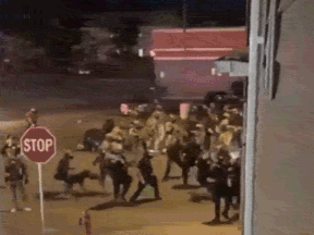 An gif showing the SUV plowing through the crowd of police on June 1, 2020 in Buffalo, N.Y.