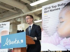 Minister of Service Alberta Nate Glubish announced the top baby names in Alberta for 2019 from Sherwood Park on Monday, June 22, 2020.