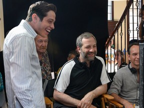 Pete Davidson and Judd Apatow on the set of The King of Staten Island.