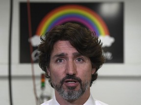 Prime Minister Justin Trudeau speaks during a news conference following a visit to a printing business in Ottawa, Thursday June 11, 2020.