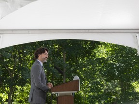 Prime Minister Justin Trudeau is seen during a news conference at Rideau Cottage in Ottawa on Monday June 15, 2020.