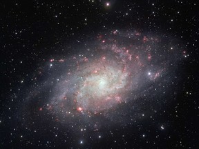 This handout photo released on August 5, 2014 by the European Southern Observatory (ESO) and taken by the VLT (Very Large Telescope) Survey Telescope (VST) at ESOs Paranal Observatory in Chili shows a detailed image of the galaxy Messier 33, often called the Triangulum Galaxy.