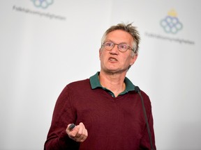 Anders Tegnell, the state epidemiologist of the Public Health Agency of Sweden speaks during a news conference about the daily update on the coronavirus disease (COVID-19) situation, in Stockholm, Sweden May 27, 2020.