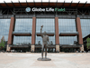 A statue of Texas Rangers former pitcher Nolan Ryan in front of the new Globe Life Field in Arlington, Texas.