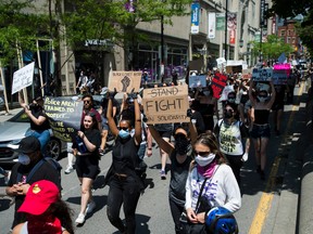 Thousands of people protest at an anti-racism demonstration in Toronto on June 5.