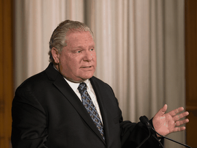 Ontario Premier Doug Ford speaks at Queen's Park in Toronto on June 4, 2020.