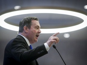 Alberta Premier Jason Kenney delivers remarks at a conference in Calgary on February 26, 2020.